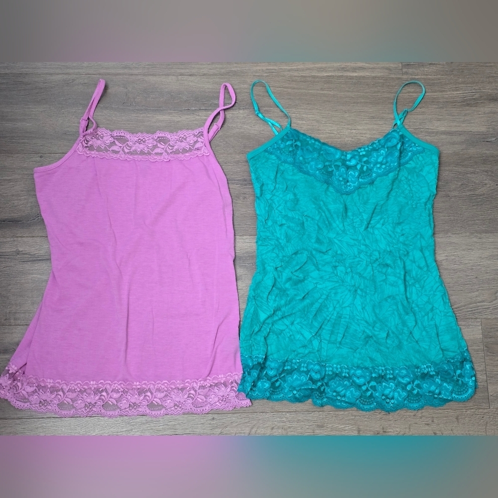 Y2K Maurices Cami's Size Medium Lot Of 2 Purple Turqoise Girly Comfy Layering